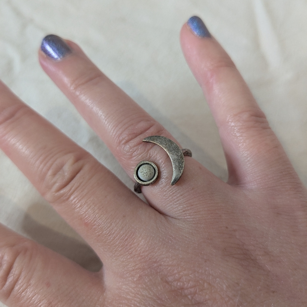 Silver and Concrete Crescent Moon and Planet Ring